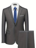 2 Pieces Men's Formal Suit Set - One Button Jacket & Dress Pants for Business, Dinner, Wedding, Party Occasions