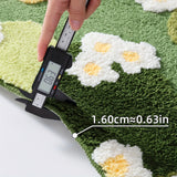 Machine Washable Fluffy Plush Green Flocked Moss Bath Mat - Luxurious Indoor Rug for Living Room, Bedroom & Bathroom Decor, Irregular Winter Decor Decoration