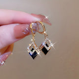 Double Rhombus Shape Shiny zirconia Inlaid Dangle Earrings Elegant Simple Style Zinc Alloy Jewelry Daily Casual