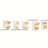 5 Pcs Set Golden Silvery Black Ear Bone Clip Vintage Boho Style Cuff Earring Non Piercing Daily Small Simple Elegant Jewelry For Women