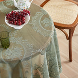 Vintage White & Green Lace Round Tablecloth - Luxury Vintage Style, Polyester, Perfect for Dining & Kitchen Decor