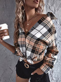 Elegant Plaid Shirt - Classic Button-Front Long Sleeve Lapel Collar Design for Women, Perfect for Formal and Semi-Formal Occasions, Timeless Fashion for Women Who Appreciate Elegance