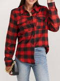 Long Sleeve Plaid Print Button Front Casual Shirt for Spring & Fall, Women's Clothing with Breast Pockets