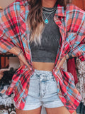 Long Sleeve Plaid Patched Pocket Elegant Shirt for Spring & Fall, Women's Button Front Clothing