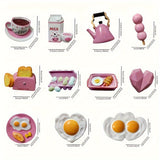 [11pcs Adorable Kitchen Magnets Set] 11pcs Adorable Pink Kitchen Refrigerator Magnets Set - Featuring Egg, Milk, Coffee, Toast & More - Ideal for Home Decor & Valentine's Day Gift