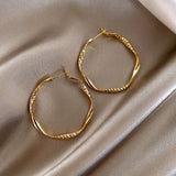 Golden Twisted Pattern Hoop Earrings Elegant Simple Style Iron Jewelry Daily Wear Accessories Trendy Female Gift