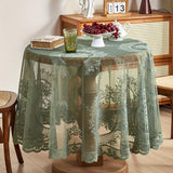 Vintage White & Green Lace Round Tablecloth - Luxury Vintage Style, Polyester, Perfect for Dining & Kitchen Decor