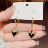 Double Rhombus Shape Shiny zirconia Inlaid Dangle Earrings Elegant Simple Style Zinc Alloy Jewelry Daily Casual