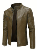 Stylish Men's PU Leather Jacket - Chic Stand Collar, Zip-Up Closure, Casual Wear for Everyday, Party, or Outdoor Activities - High-Quality, Durable, Water-Resistant, and Easy to Clean