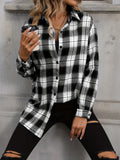 Elegant Fall Plaid V-Neck Blouse: Chic, Durable Women's Top with Polo Collar, Easy Maintenance