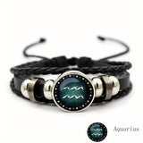 Luminous Twelve Constellation Artificial Gemstone Bracelet, Beaded Rope PU Leather 12 Constellation Woven Bracelet