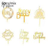 6Pcs Happy Birthday Cake Topper Rose Gold Acrylic Decorations For Kids Baby Shower Party Gift