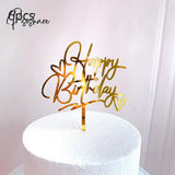 6Pcs Happy Birthday Cake Topper Rose Gold Acrylic Decorations For Kids Baby Shower Party Gift