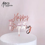 6Pcs Happy Birthday Cake Topper Rose Gold Acrylic Decorations For Kids Baby Shower Party Gift