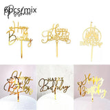 6Pcs Happy Birthday Cake Topper Rose Gold Acrylic Decorations For Kids Baby Shower Party Gift