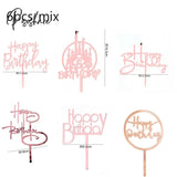 6Pcs Happy Birthday Cake Topper Rose Gold Acrylic Decorations For Kids Baby Shower Party Gift