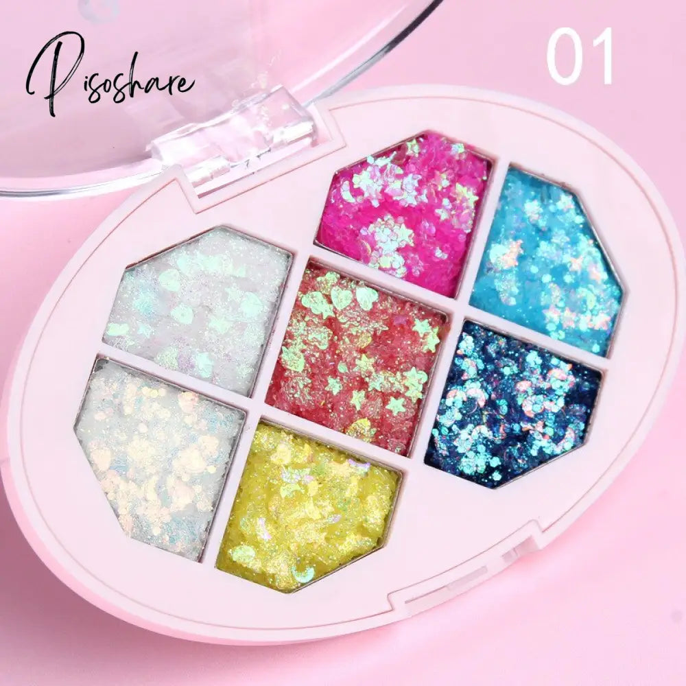 7 Color Eyeshadow Palette Diamond Shaped Glitter Powder Sequins Star Stage Eye Makeup Set 01