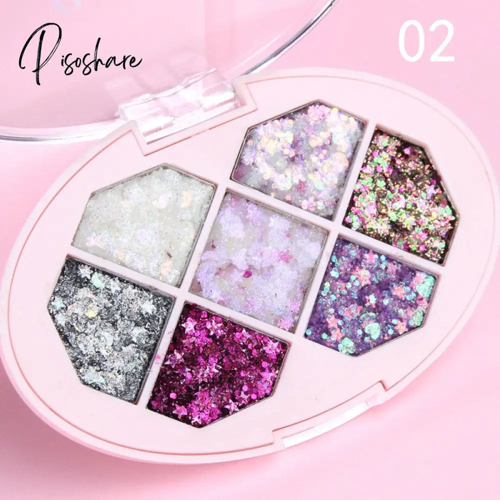 7 Color Eyeshadow Palette Diamond Shaped Glitter Powder Sequins Star Stage Eye Makeup Set 02