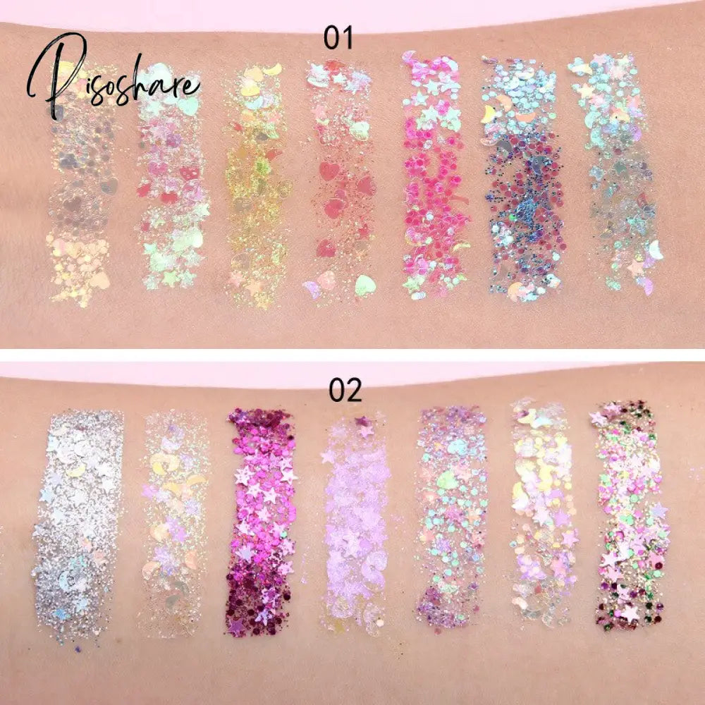 7 Color Eyeshadow Palette Diamond Shaped Glitter Powder Sequins Star Stage Eye Makeup Set