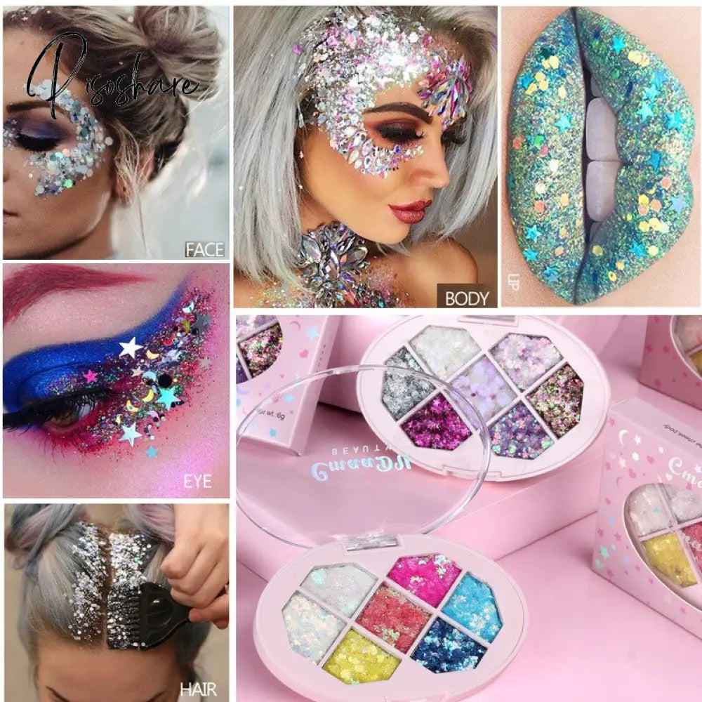 7 Color Eyeshadow Palette Diamond Shaped Glitter Powder Sequins Star Stage Eye Makeup Set