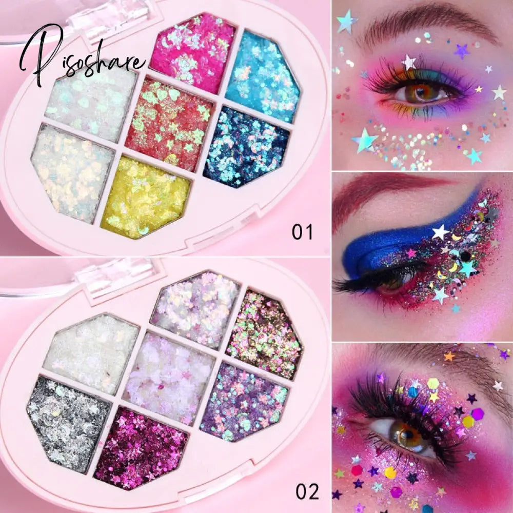 7 Color Eyeshadow Palette Diamond Shaped Glitter Powder Sequins Star Stage Eye Makeup Set