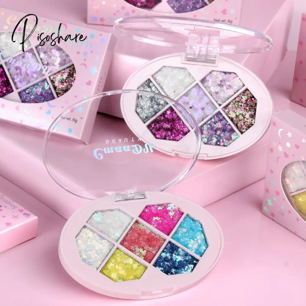 7 Color Eyeshadow Palette Diamond Shaped Glitter Powder Sequins Star Stage Eye Makeup Set