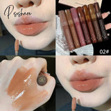 7 Colors Pink Mirror Water Lip Gloss Dark Brown Oil Waterproof Non-Stick Cup Liquid Lipstick Nude