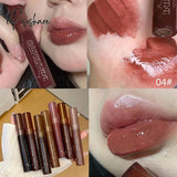 7 Colors Pink Mirror Water Lip Gloss Dark Brown Oil Waterproof Non-Stick Cup Liquid Lipstick Nude