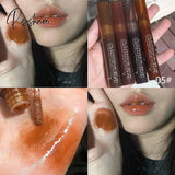 7 Colors Pink Mirror Water Lip Gloss Dark Brown Oil Waterproof Non-Stick Cup Liquid Lipstick Nude