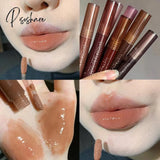 7 Colors Pink Mirror Water Lip Gloss Dark Brown Oil Waterproof Non-Stick Cup Liquid Lipstick Nude