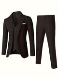 3 Pieces Formal Suit Set - One Button Single Breasted Jacket, Vest, and Pants for Business, Dinner, Wedding, and Party Events