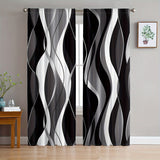 2pcs Set Contemporary Abstract Black & White Geometric Digital Print Curtains - Translucent, Privacy-Enhancing for Living Room and Bedroom Decor