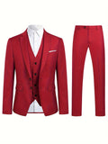 3 Pieces Formal Suit Set - Classic Two Button Jacket, Single Breasted Vest, and Pants for Business, Wedding, and Dinner Party Occasions