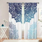 2pcs Bohemian Blue Mandala Print Curtains, Rod Pocket Decorative Window Drapes, Window Treatments For Bedroom Living Room, Home Decoration, Room Decoration