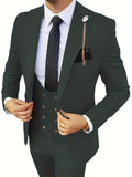 3-Piece Men’s Stylish Slim Fit Suit Set - Double-Breasted Blazer, Vest, Trousers - Versatile for Prom & Formal Events