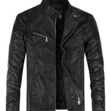 Stylish Men's PU Leather Jacket - Chic Stand Collar, Zip-Up Closure, Casual Wear for Everyday, Party, or Outdoor Activities - High-Quality, Durable, Water-Resistant, and Easy to Clean