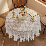 1pc White Lace Embroidered Round Tablecloth, 60-inch Polyester, Handmade Floral Pattern, Vintage Charm for Dining Room, Bedroom, Cafe, Party Decor, Polyester Cover, Woven Fabric, Circular Shape