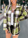 Plus Size Womens Casual Plaid Print Lapel Collar Long Sleeve Button Up Shirting Blouse - Soft Slight Stretch Polyester Fabric, Woven Construction, Turn Down Collar, Random Pattern, Perfect for Spring and Fall Seasons