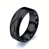 1pc 8MM Luxury High Quality Black Titanium Steel Ring Fashion Simple Men's Black Stainless Steel Wire Groove Tire Ring Artificial Jewelry Lover Gift