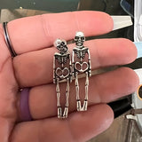 Halloween Silvery Skeleton Design Dangle Earrings Retro Goth Style Alloy Jewelry Ghost Festival Ornaments