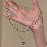 Elegant Double Layered Heart Pendant Necklace for Women, Other Material, Chic Clavicle Chain Jewelry, No Power Required