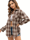 Plaid Button Front Pocket Shirt, Casual Long Sleeve Shirt For Spring & Fall, Women's Clothing