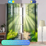2pcs Art Deco Forest Sunlight Curtains, Rod Pocket Hanging, Light-Filtering Polyester Sheer Drapes, Decorative Unlined Brushed Fabric Panels for Living Room, Bedroom, Study, Kitchen, Cafe - All-Season, Lightweight, Woven, 80-