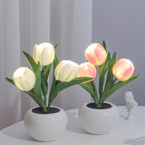 LED Simulation Tulip Night Light - 1pc USB Table Lamp Ornaments With Vase - Best Mother's Day Gift For Home Living Room Desktop Decor