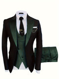 Elegant 3-Piece Mens Suit Set - One-Button Jacket, Vest & Trousers - Sleek Fit for Business, Weddings & Formal Events