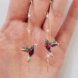 1pair Creative Fashion Shining Exquisite Cute Long Chain Hummingbird Animal Threader Earrings, Elegant Ear Lines, Birthday Party Jewelry Anniversary Gift