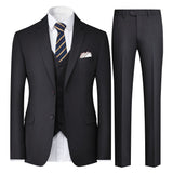 3-Piece Mens Solid Color Suit Set - Classic Lapel Blazer Jacket, Vest, and Pants - Perfect for Wedding Banquet, Business Casual Events, and Formal Occasions - High-Quality Polyester Blend, Regular Fit, and Multiple Pockets