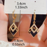 Double Rhombus Shape Shiny zirconia Inlaid Dangle Earrings Elegant Simple Style Zinc Alloy Jewelry Daily Casual