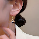 Double Rhombus Shape Shiny zirconia Inlaid Dangle Earrings Elegant Simple Style Zinc Alloy Jewelry Daily Casual