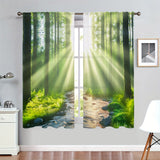 2pcs Art Deco Forest Sunlight Curtains, Rod Pocket Hanging, Light-Filtering Polyester Sheer Drapes, Decorative Unlined Brushed Fabric Panels for Living Room, Bedroom, Study, Kitchen, Cafe - All-Season, Lightweight, Woven, 80-